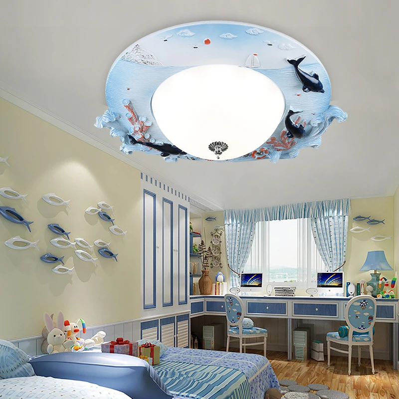 Children lamp cartoon LED ceiling lamp living kindergarten boy girl bedroom bedroom home lighting blue ocean fish lights za ET14