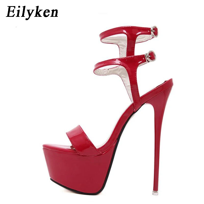 Eilyken Big Size 46 Summer Platform 17CM High Heels Women Sandals Sexy Style Open Toe Buckle Strap Red Wedding Nightclub Shoes