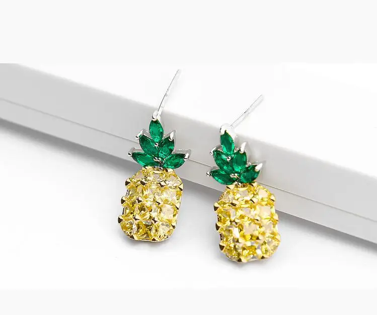 Elegante Ananas Obst Glänzende CZ Zirkon 925 Silber Nadel Weibliche Ohrstecker Großhandel Schmuck Frauen Valentinstag Geschenke – Detail 6