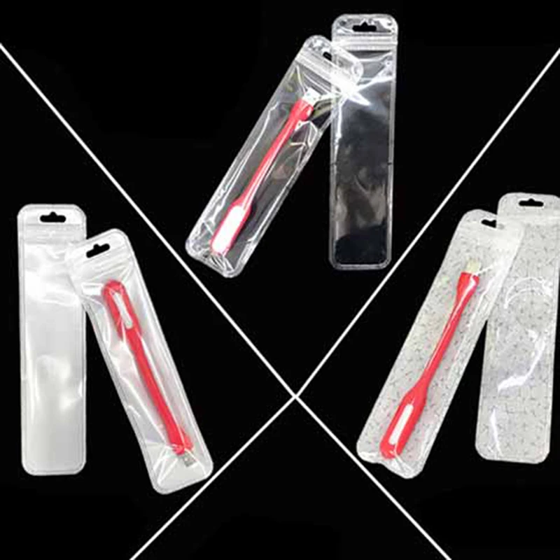 50Pcs Clear Zip Pen Bag With Hang Hole Plastic Reclosable Poly Pouches Gift Pen Packaging Bags Jewelry Necklace Bag