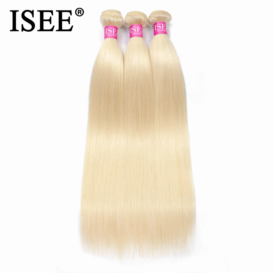 ISEE Brazilian Straight Hair 613 Blonde Hair Extension 100% Human Hair Weave Bundles 3/4 Bundles Human Hair