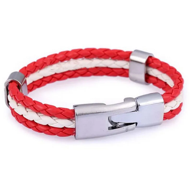 2018  National Flag Brazil England Argentina Leather Bracelet 3 Strands Braided Bracelet Wristband Jewelry