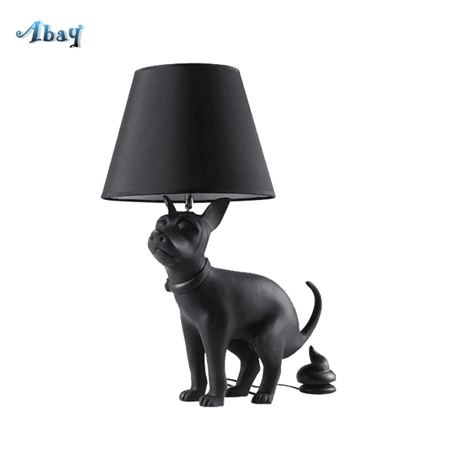 Milan Design Resin Proud Puppy Table Lamps for Living Room Art Deco Study Bedroom Lamp Stand Up Desk Black Dog Bedside Light