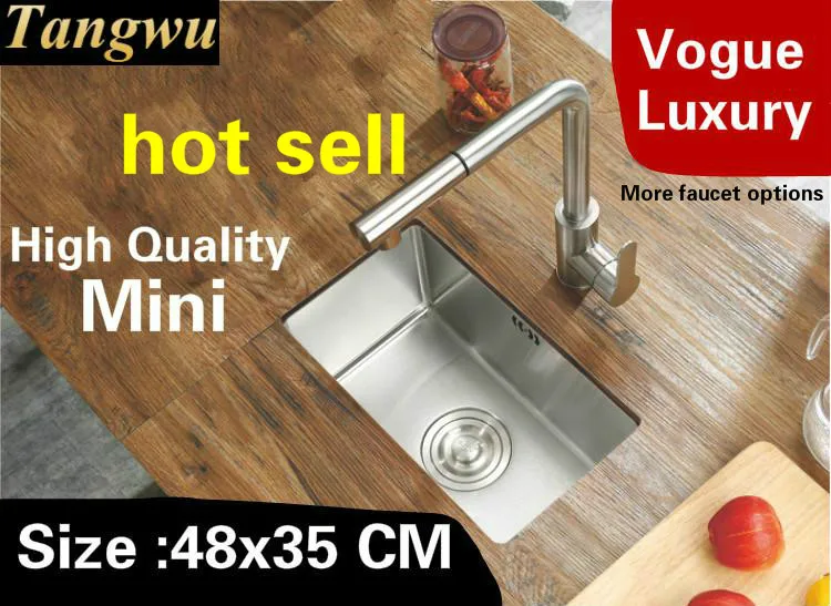 

Free shipping Home luxury small kitchen manual sink single trough wash vegetables durable 304 stainless steel hot sell 48x35 CM