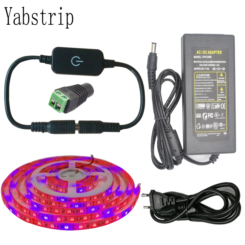 LED grow light Strip 5M/roll SMD5050 300LEDs Waterproof red blue Phyto Lamp touch switch Fitolamp For indoor flower plant lamp