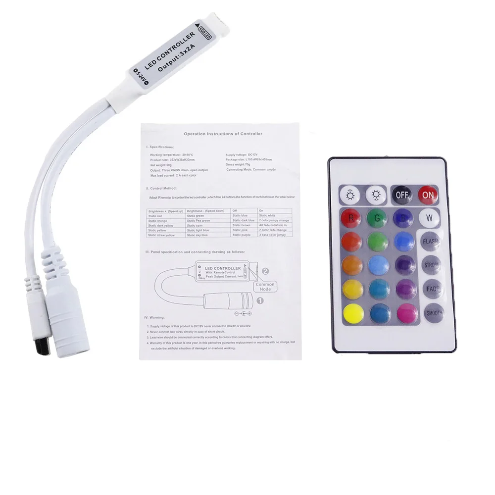 DC 12V RGB LED controller Mini 24 keys RGB IR Remote Controller for 3528 or 5050 RGB LED strips Small RGB Controller Led Tape