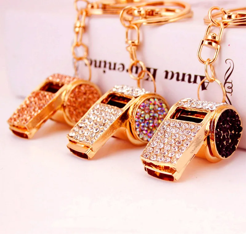 Fashion Creative Lovely Crystal Whistle Car Pendant Keychain For Women Bag Keychains Rhinestone Car keyrings Gifts Jewelry