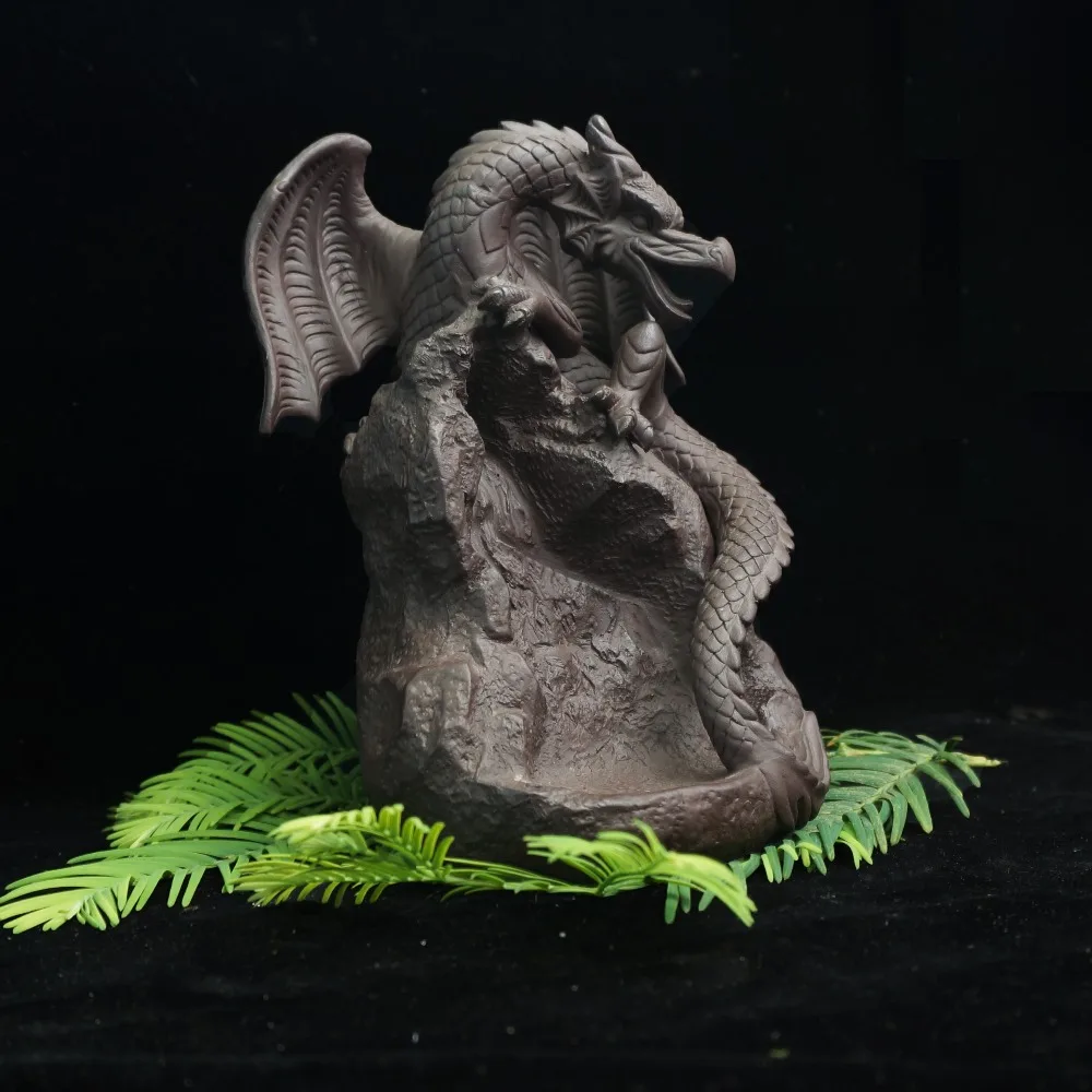 Ceramic dragon backflowing incense burner pruple sand sandalwood incense base home decor figurines smellremoving incense holder