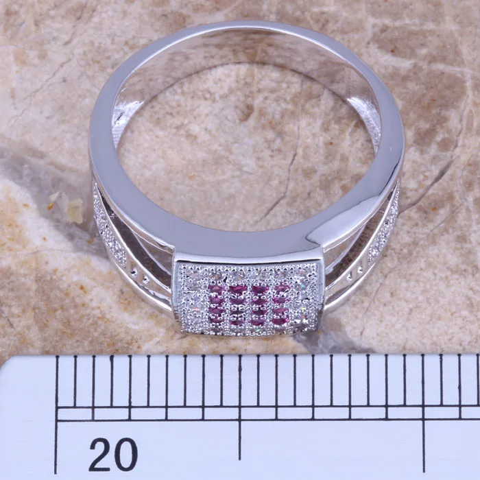 Smooth Red Cubic Zirconia White CZ Silver Plated Ring Size 6 / 7 / 8 / 9 E580