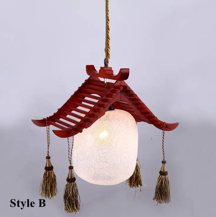 Modern quaint hand-made wood LED pendant lights Elegant rural glass E27 LED three lamps lights for stairs&porch&corridor GZY001