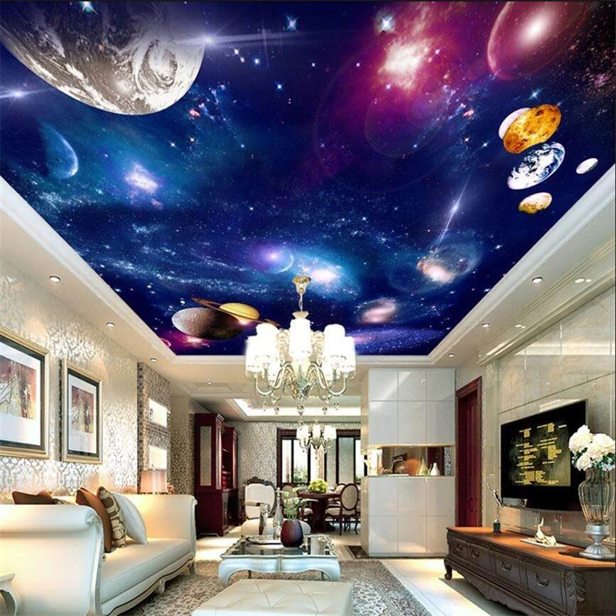 Custom wallpaper 3D photo mural galaxy space planet zenith ceiling mural living room ceiling wall papers home decor 3d wallpaper