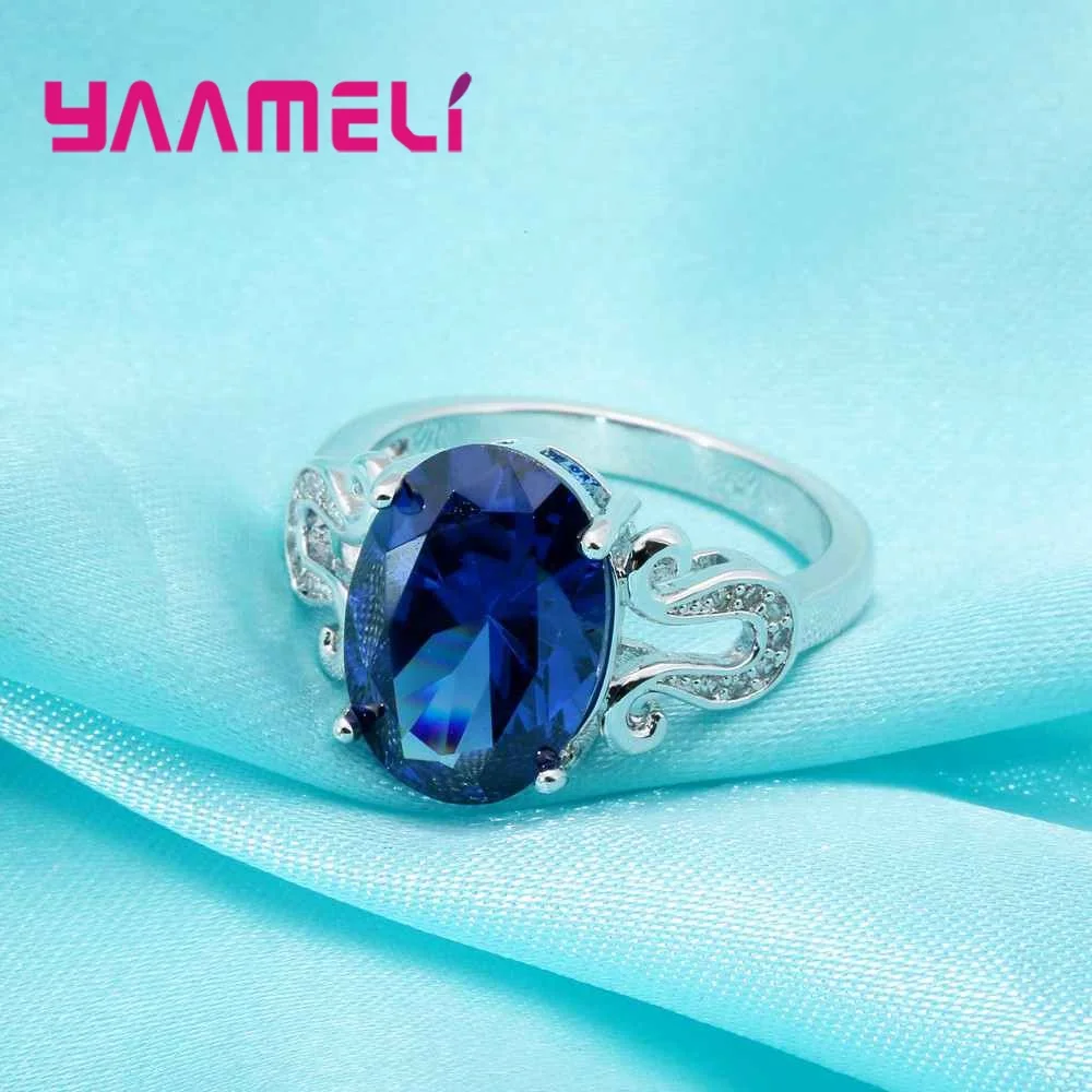 Romantic Fashion Bands Rings Cool Shiny Blue AAA Cubic Zircon Crystal Stone Jewelry Made of 925 Sterling Silver Hot Sale