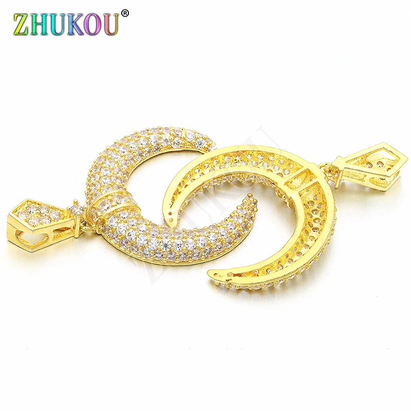 one piece 24*34mm Brass Crescent Moon Cubic Zirconia  Charms Pendants & Necklaces DIY Jewelry Findings Making, Model: VD135