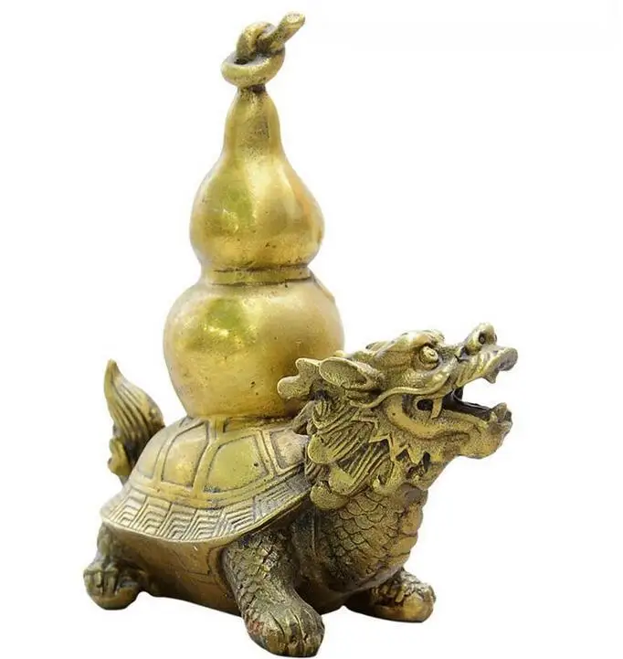 Chinese Pure Brass FengShui Evil Dragon Turtle Tortoise Gourd Statue Sculpture