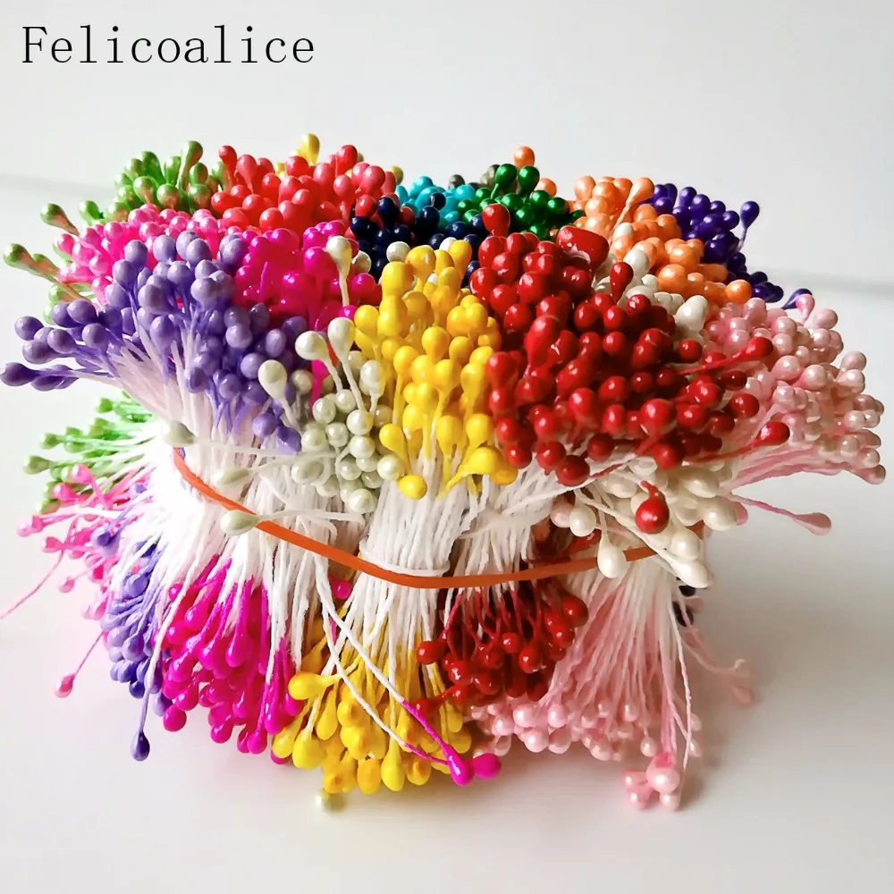 500pcs 3mm Length 65mm Multi Colors Options Pistil Stamen Artificial Flower Stamens Cake Decoration Double Head Pearl Stamens