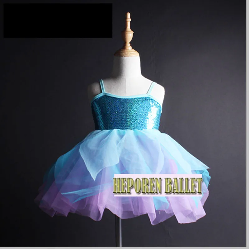 

Kids Shiny Sequin Top Sky Blue Ballet Tutu Dress Lotus Leaf Skirt,Girls Balet Dress De Ballet Dance Leotard Girls HB809