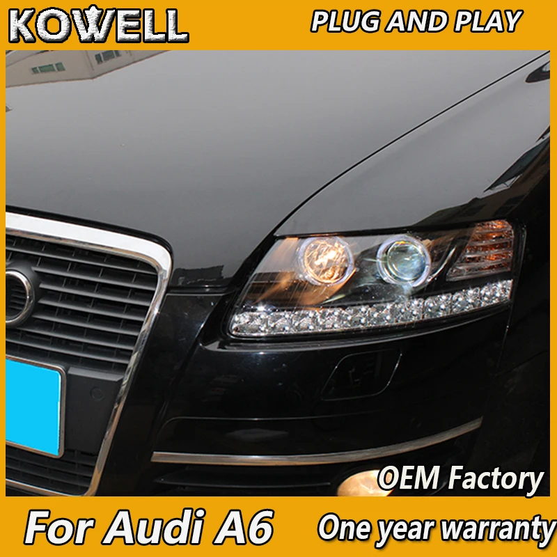 KOWELL Car Styling For Audi A6L headlights double angel eyes 2005-2011 For Audi A6L LED light bi xenon lens h7 xenon