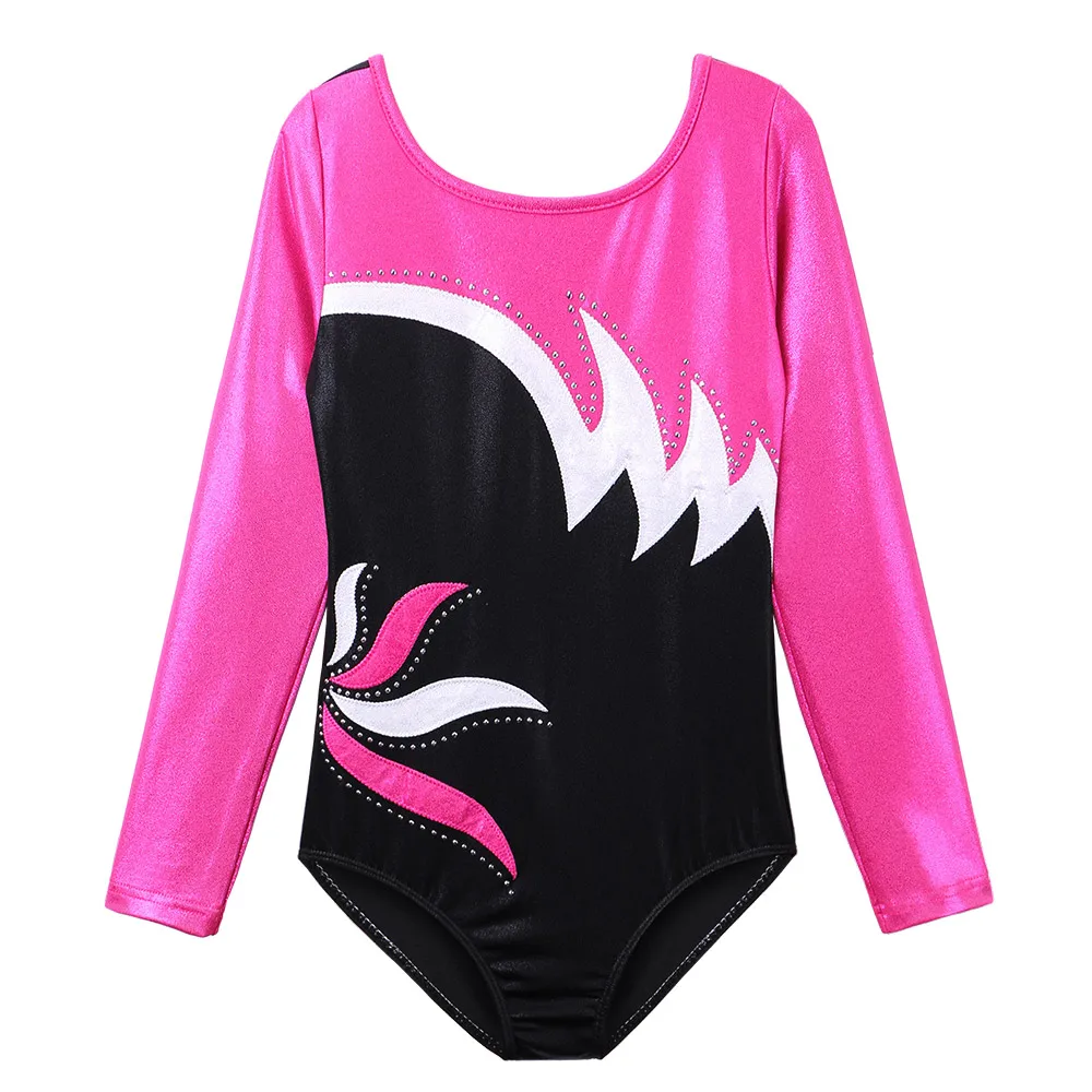 BAOHULU Kids Gymnastics Leotard One-Piece Long-Sleeve Diamond-Shaped Ballet Leotard Train Show Dance Bodysuit New Girls Leotards