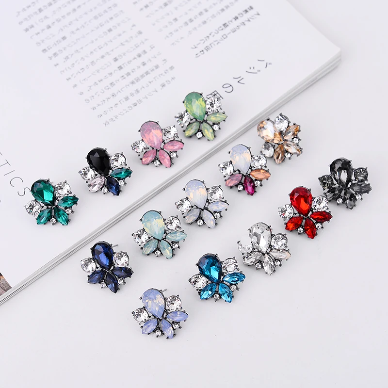 LUBOV Bohemian New Wedding Crystal Stud Earrings for Women Shiny Colorful Glass Statement Earrings Party Jewelry Friend Gift