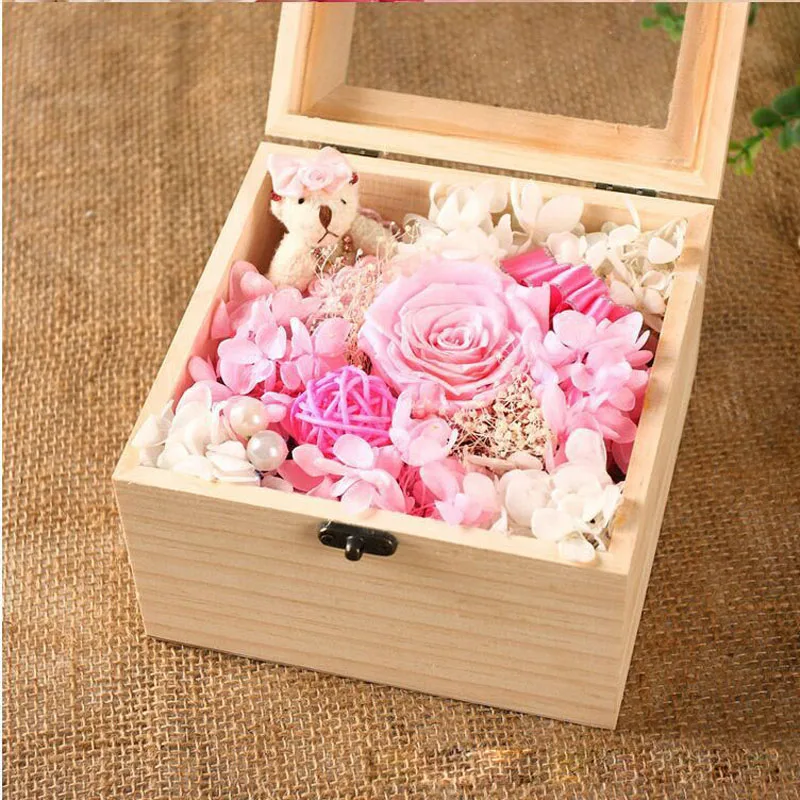 DAINCHOUL Home Natural Wooden Storage Box With Lid Golden Lock Postcard Organizer Handmade Craft Jewelry Case Wood Storage Box