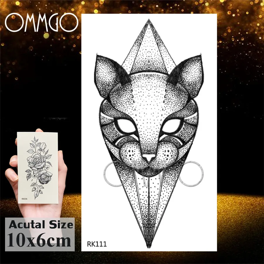 OMMGO Geometric Cat Line Temporary Tattoos Sticker Diamond Black Small Custom Tattoo DIY Body Art Wrist Fake Tatoos Women Men