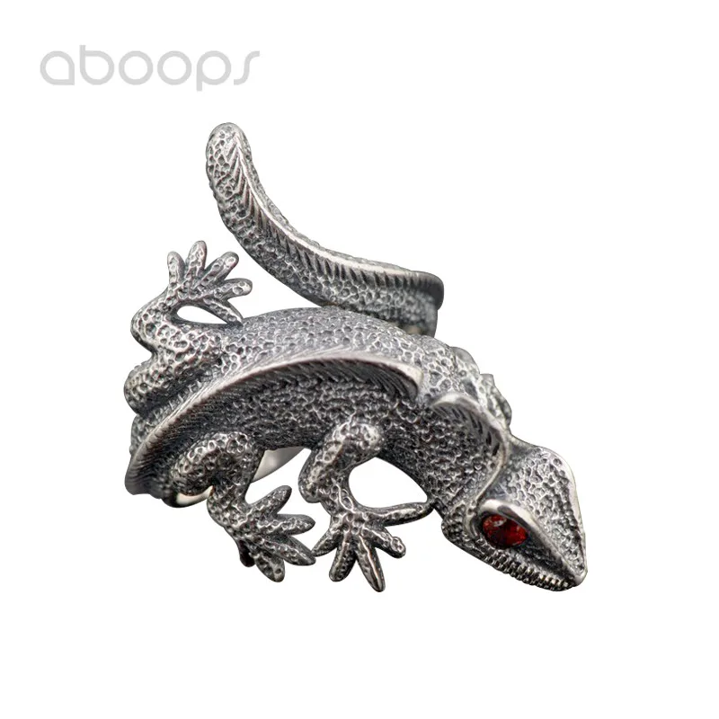 Vintage 925 Sterling Silver Reptile Lizard Ring with Red Eyes for Men Women,Adjustable,Free Shipping