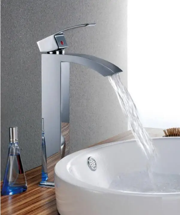 

Fashion unique design high quality brass material single lever hot and cold bathroom basin waterfall faucet