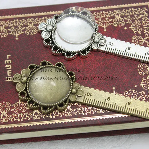 5 セット 2 色カメオラウンド花の定規ブックマーク 28*138 ミリメートル (フィット 20 ミリメートル) ラウンドカボションセッティング + クリアガラスカボション 13B1601