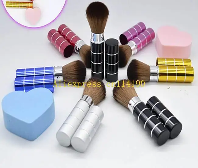 100pcs/lot Women Girls Metal Retractable Dome Blush Brush Aluminum Eyeshadow Brushes Make-up Brush Cosmetic Makeup Tools