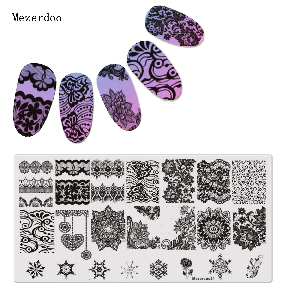 1Pc Rectangle Stamping Plate Nail Art Stamp Template Lace Flower Design Image Plate 12*6cm Mezerdoo 31