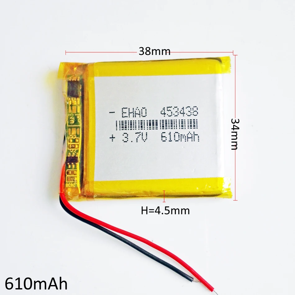 5 pcs 3.7V 610mAh Lipo Rechargeable Battery 453438 For Smart Watch DVD Bluetooth Recorder E-book Camera Led Light