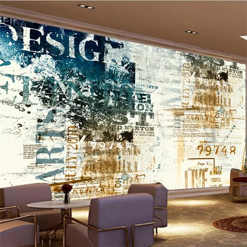 wellyu Custom wallpaper retro retro English alphabet TV background wall custom large mural green wallpaper papel de parede
