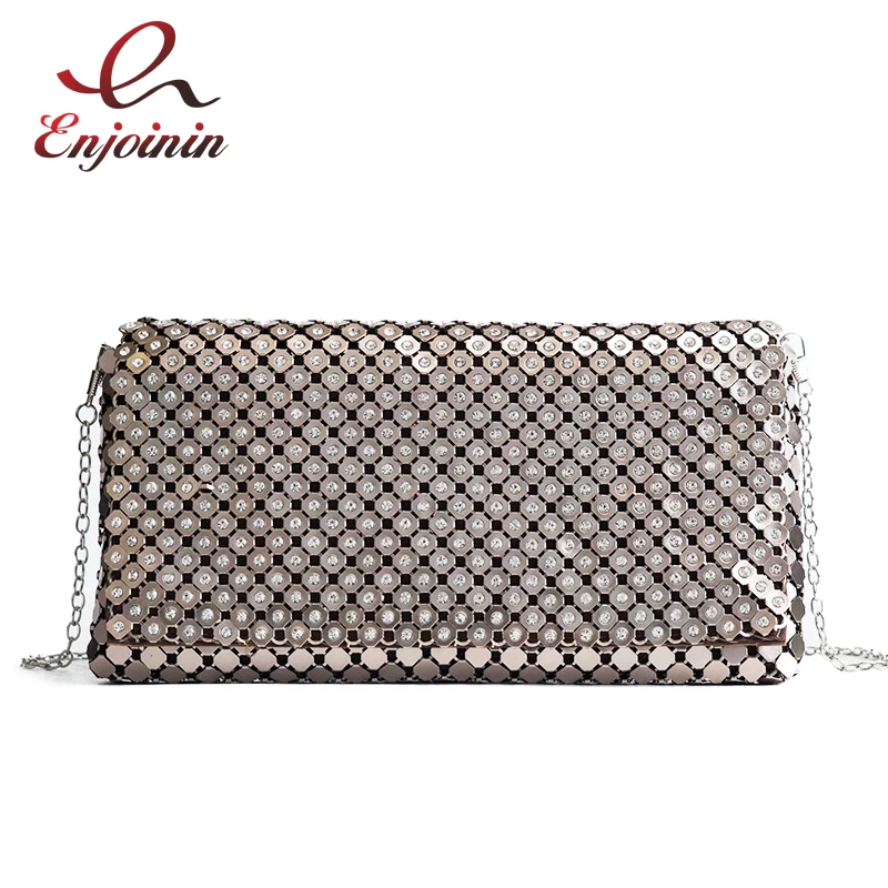 New Style Metal Material Diamond Casual Ladies Party Clutch Bag Chain Purse Crossbody Mini Messenger Envelope Bag Handbag Purse