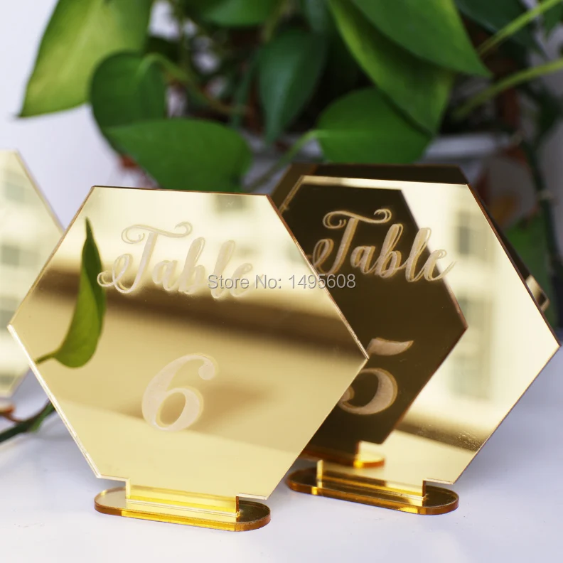 Hexagon Table Number Signs for Wedding Party Decor,silver or Gold Acrylic Number,Roman Numerals Geometric Boho Centerpiece