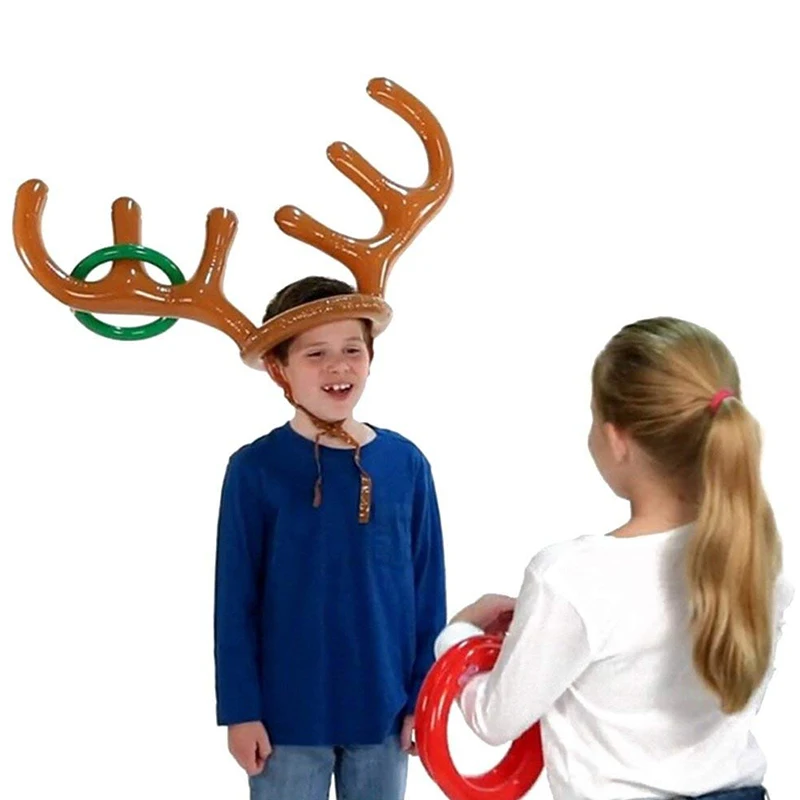 1Set Inflatable Deer Ferrule Reindeer Antler Hat Ring Toss Christmas Party Game Kids Toys Hat Props New Year Eve Xmas Supplies