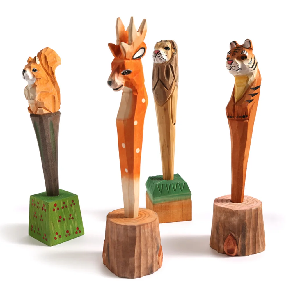 

1Pc Coloffice Creative Handmade Wood Carving Pets Animal Yellow Cat Ballpoint Pen Office Stationery School Writing Supplies
