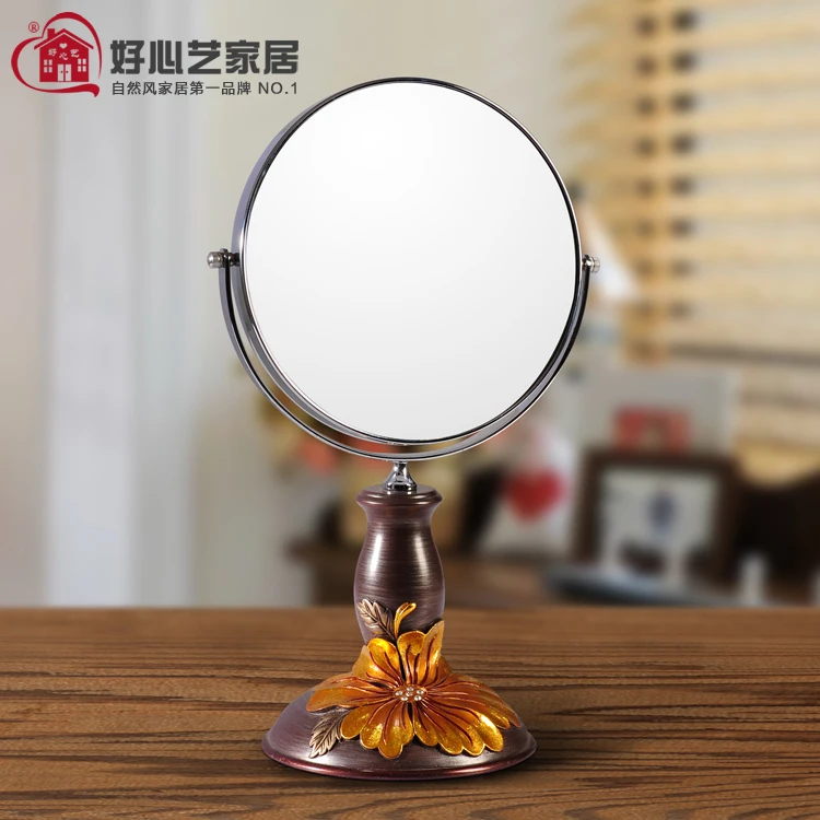 Kindly Arts Bali hibiscus peony double-sided mirror European-style double-sided beauty mirror 3 times magnification Mirror