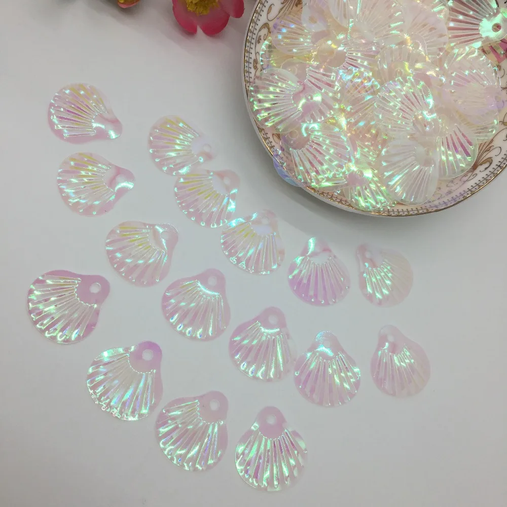 50g 24mm Big Shell Loose PVC Sequins for Crafts Children Sewing DIY Dress Clothing Accessories Transparent White AB Confetti