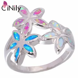CiNily Blue Pink White Fire Opal Stone Rings Silver Plated Daisy Ring Flower Flora Bohemia Boho Summer Jewelry Women Girls Gifts
