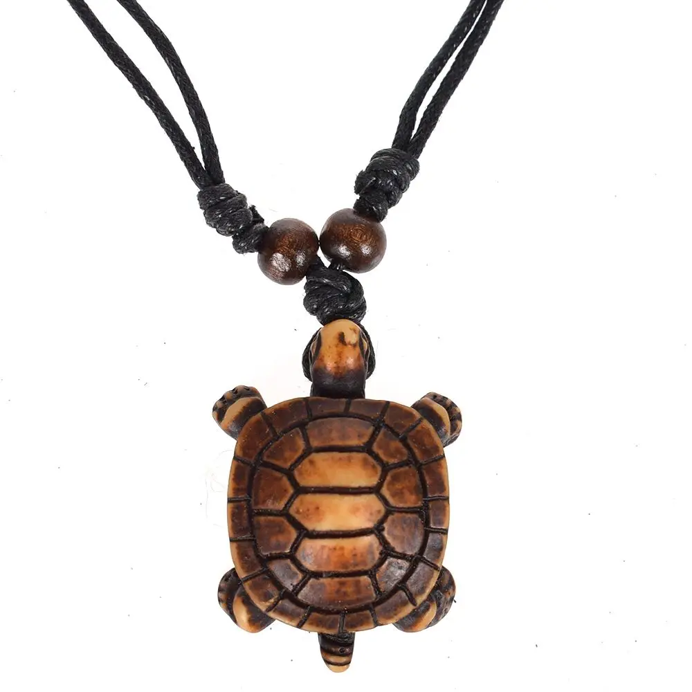 Ethnic Tribal Faux Yak Bone Sea Turtle Pendants Necklace Resin Adjustable Lucky Black String Men Necklace Makrame Longevity