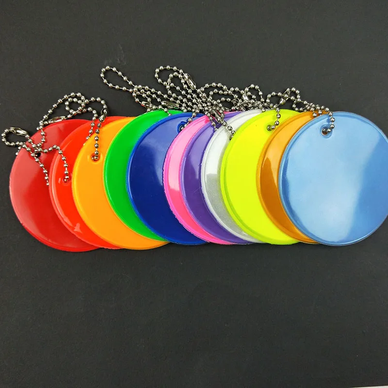 10Pcs Colorful Big 6.5CM Round PVC Reflector keyrings Reflective keychain bag pendant accessories for school kids