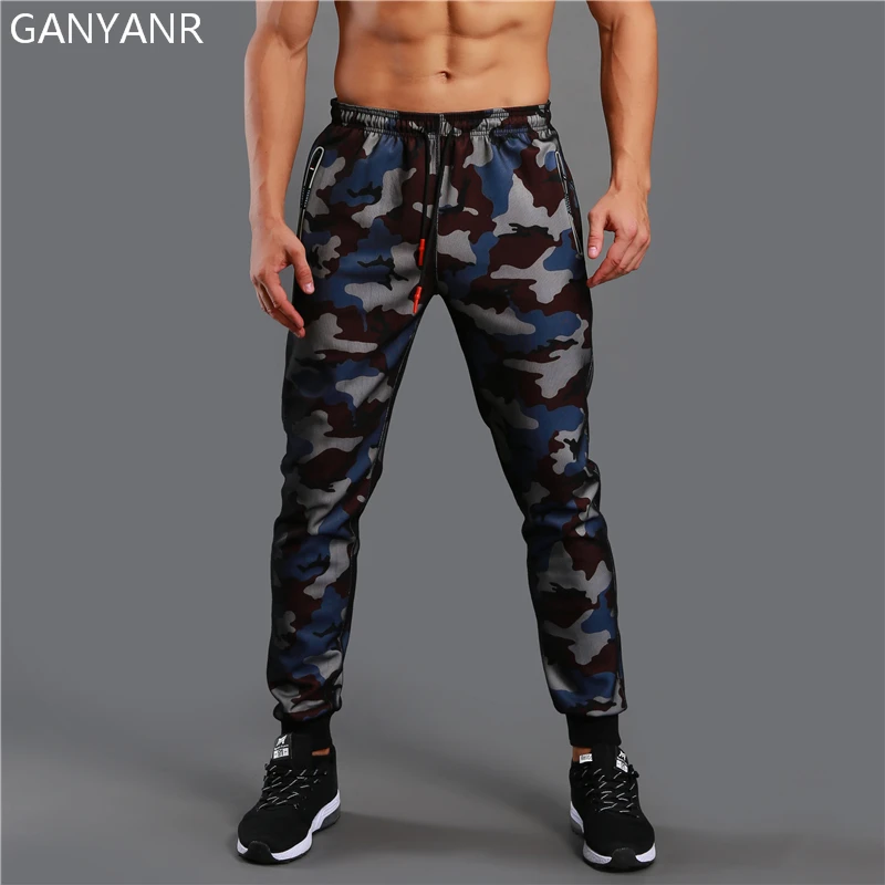 GANYANR Running Pants Men Sport Leggings Training Jogging Gym Athletic Football Sweatpants Fitness Elastic Sportswear Camouflage