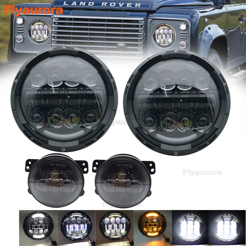 

7 Inch 80W H4 LED Headlights & led fog light Fog Lamp 7" Round Headlamp For Lada 4x4 Urban Niva Land Rover 90/110 Defender