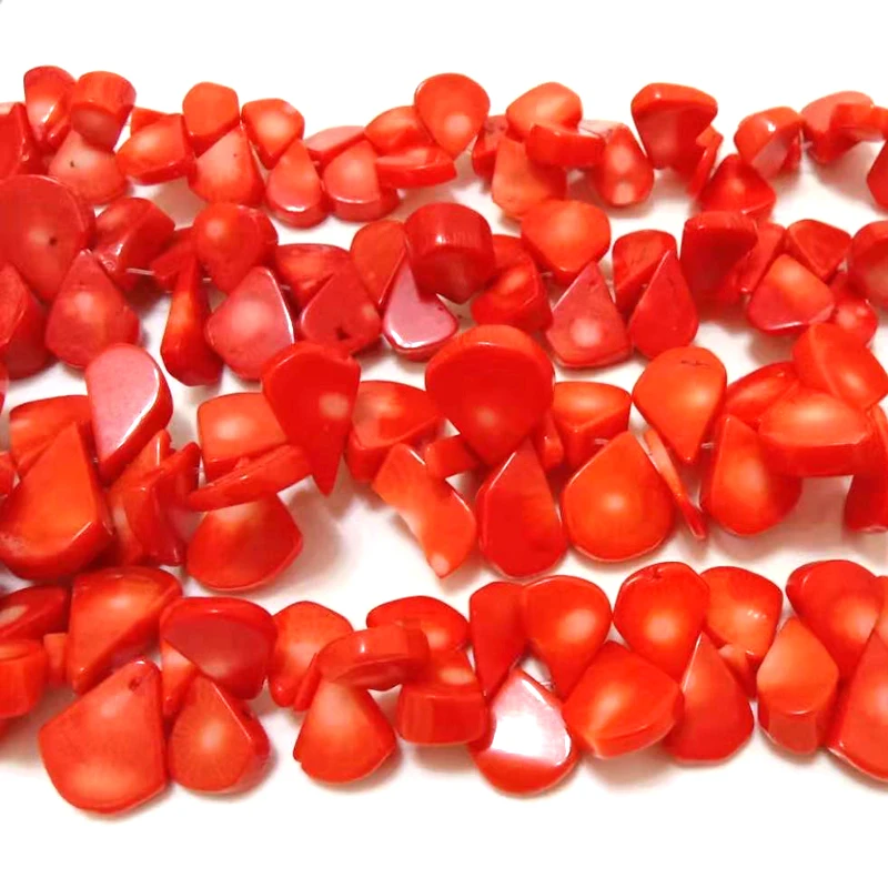 16 inches 15-20mm Orange Seed Shaped Carved Natural Bamboo Coral Beads Loose Strand