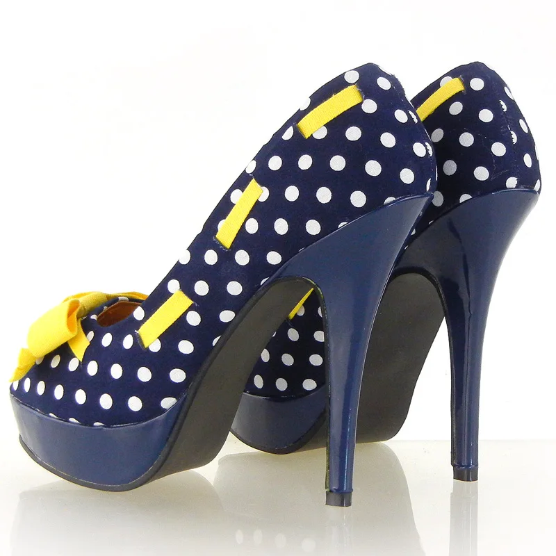 LF30421 New Womens Peeptoe Polka Dots Bow Stiletto Platform High Heels Pumps Court Shoes