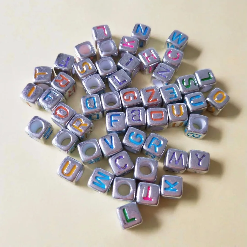 

Wholesale 3000pcs/lot 6*6MM Cube Letters Beads Colorful Initial Alphabet Printing Plastic Acrylic Square Spacer Beading Material