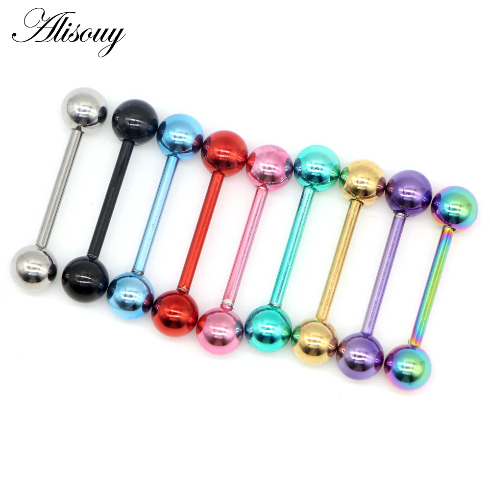 Alisouy 2pc Stainless Steel Earring Piercing Industrial Barbells Bar Scaffold Ear Cartilage Helix 14G Silver Color Body Jewelry