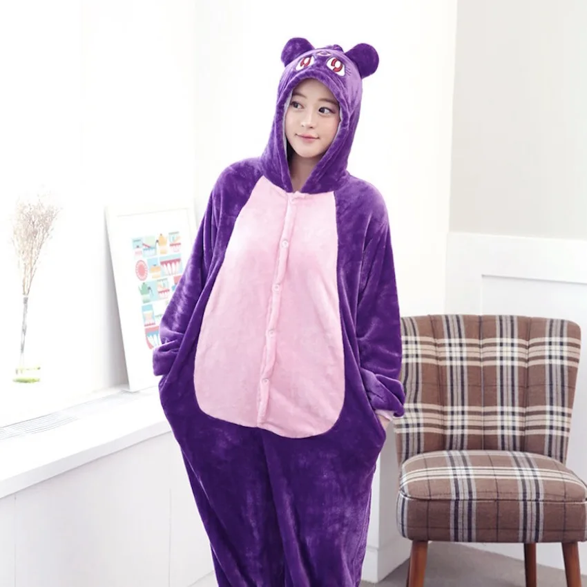 

Purple Cat Sleepwear Pajamas Animal Cosplay Costume Flannel Pijama Warm Winter Night Wears Pajama Sets