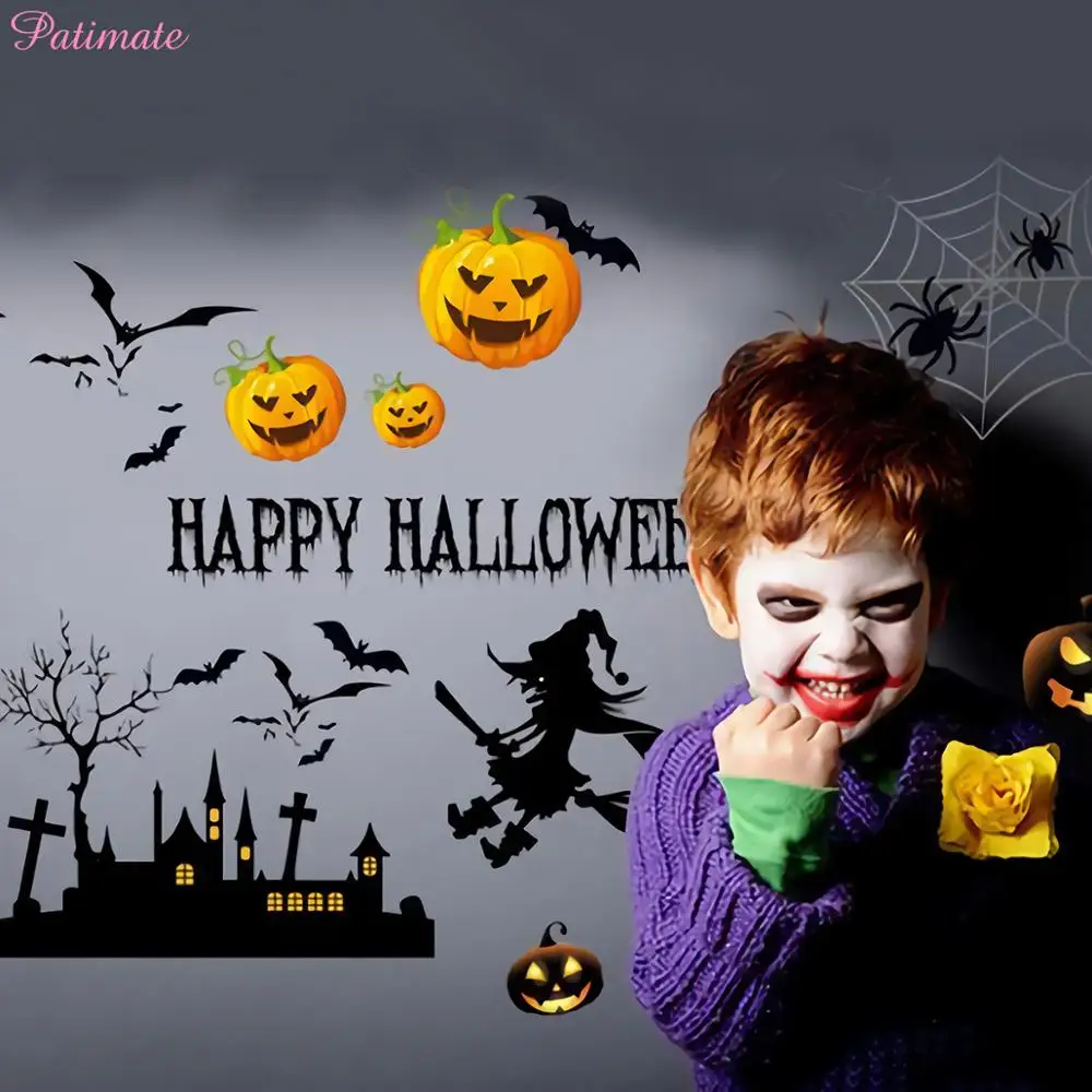 

PATIMATE Halloween Decoration Wall Sticker Halloween Party Decoration Horror Stickers Halloween Pumpkin Bat Spider Supplies