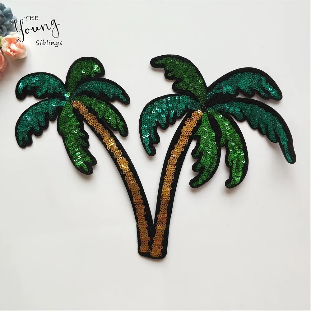 Large size Sequin Cactus Tree ice cream iron on patches Sewing Clothes Embroidered Applique Cartoon stickers Stripes for Clothes